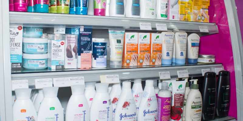 Cosmetics on a shelf in Nairobi