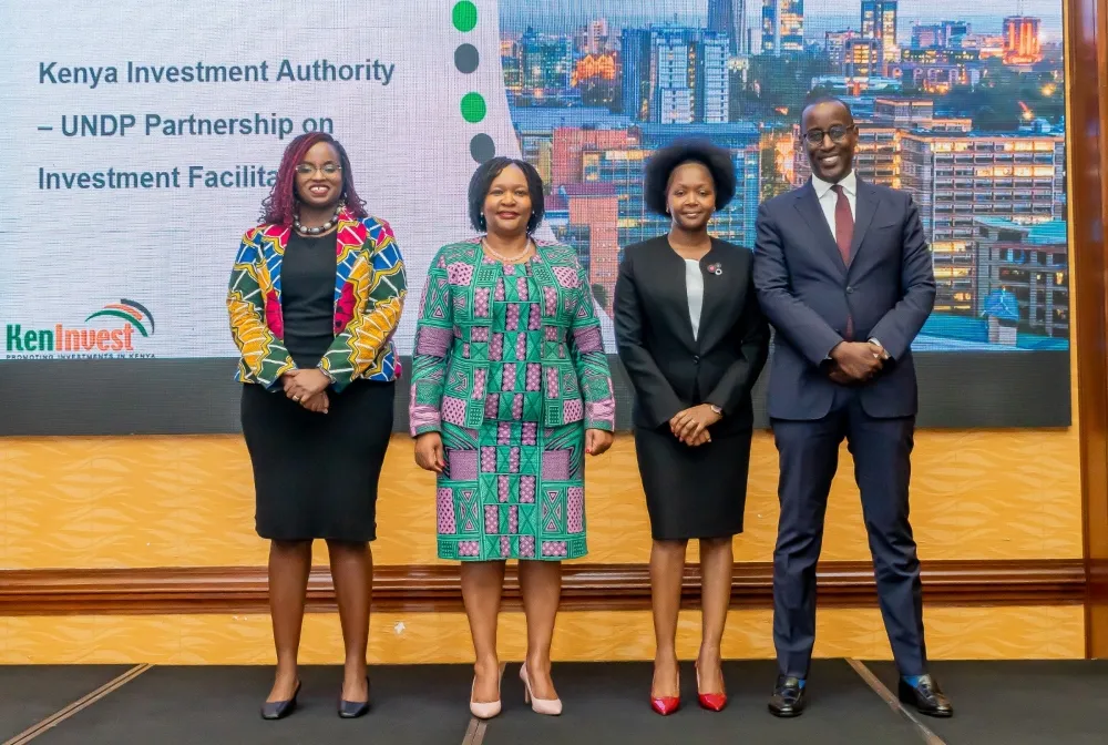 UNDP, World Bank officials with Josephine Chepkemei, CEO KenInvest and CS Miano